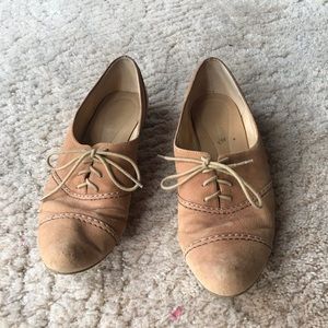 Brown ankle tie flats